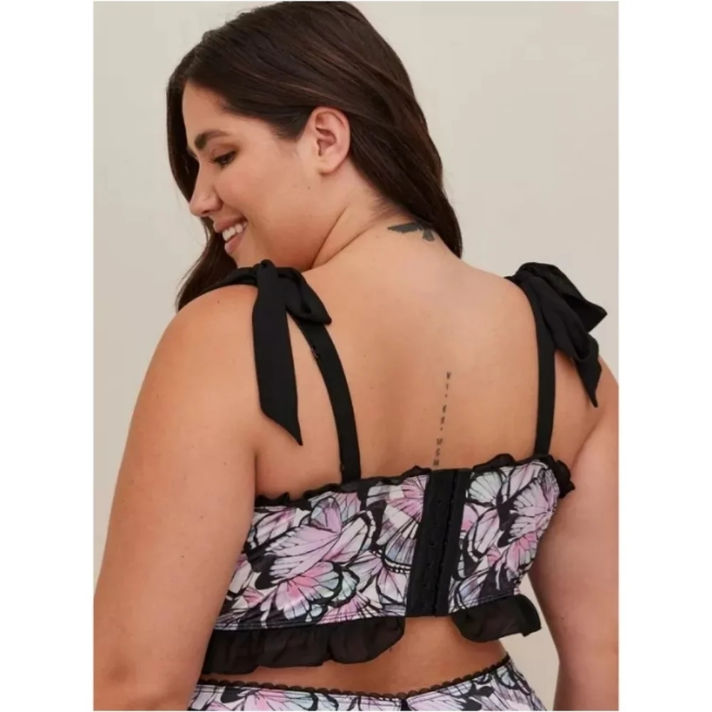 torrid | Satin Ruffle Underwire Bra and Satin Ruffle High-Rise Thong Panty Set - Picture 4 of 10